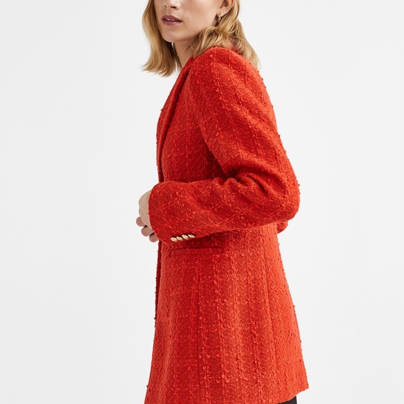 NWT H&M Textured-Weave Tweed Jacket Blazer Orange Red XS - Picture 10 of 16